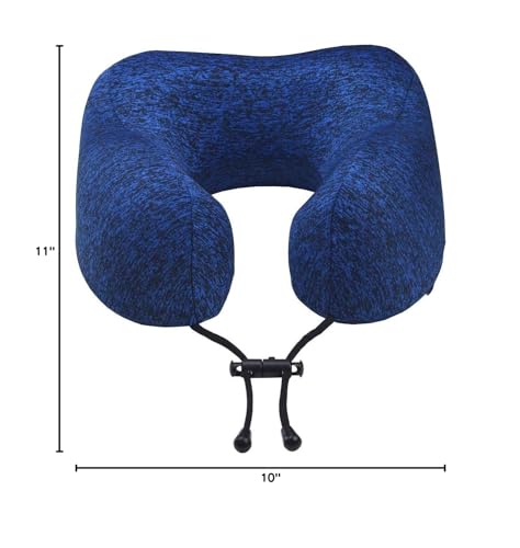 napfun Neck Pillow for Traveling, Upgraded Travel Neck Pillow for Airplane 100% Pure Memory Foam Travel Pillow for Flight Headrest Sleep, Portable Plane Accessories, Deep Blue Set, Medium (120-200LB)