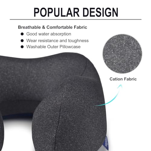 napfun Neck Pillow for Traveling, Upgraded Travel Neck Pillow for Airplane 100% Pure Memory Foam Travel Pillow for Flight Headrest Sleep, Portable Plane Accessories, Deep Blue Set, Medium (120-200LB)