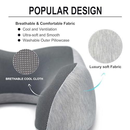 napfun Neck Pillow for Traveling, Upgraded Travel Neck Pillow for Airplane 100% Pure Memory Foam Travel Pillow for Flight Headrest Sleep, Portable Plane Accessories, Deep Blue Set, Medium (120-200LB)