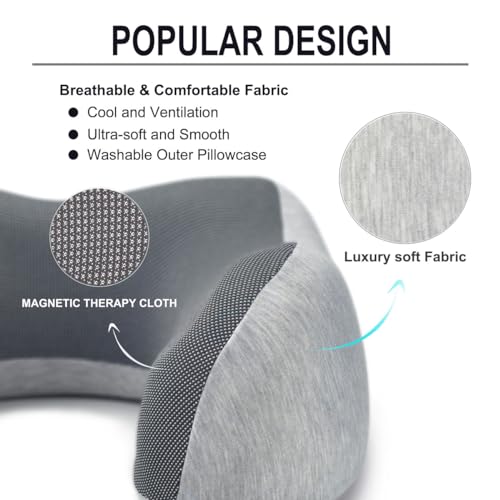 napfun Neck Pillow for Traveling, Upgraded Travel Neck Pillow for Airplane 100% Pure Memory Foam Travel Pillow for Flight Headrest Sleep, Portable Plane Accessories, Deep Blue Set, Medium (120-200LB)