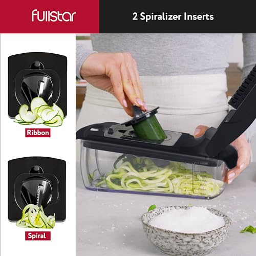 Fullstar Vegetable Chopper - Spiralizer Vegetable Slicer - Onion Chopper with Container - Pro Food Chopper - Slicer Dicer Cutter - (4 in 1, White)