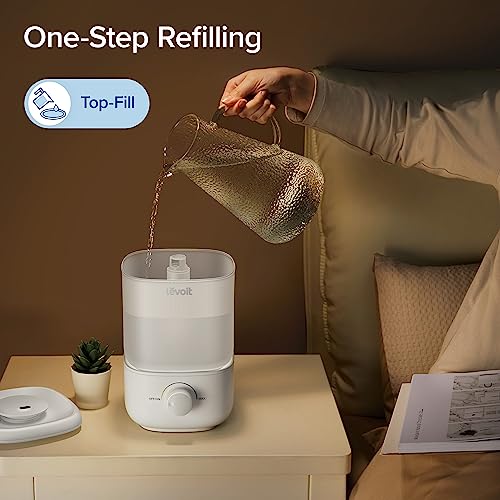 LEVOIT Top Fill Humidifiers for Bedroom, 2.5L Tank for Large Room, Easy to Fill & Clean, 28dB Quiet Cool Mist Air Humidifier for Home Baby Nursery & Plants, Auto Shut-off and BPA-Free for Safety, 25H