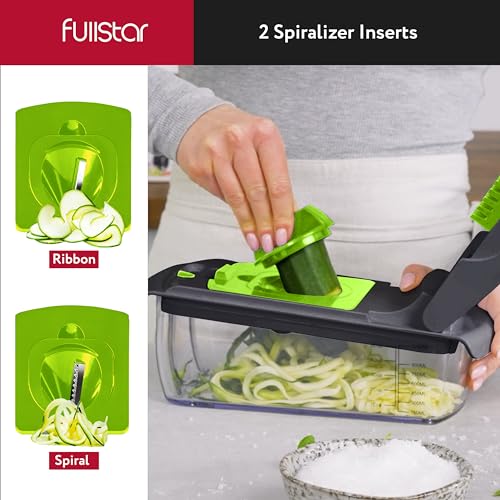 Fullstar Vegetable Chopper - Spiralizer Vegetable Slicer - Onion Chopper with Container - Pro Food Chopper - Slicer Dicer Cutter - (4 in 1, White)