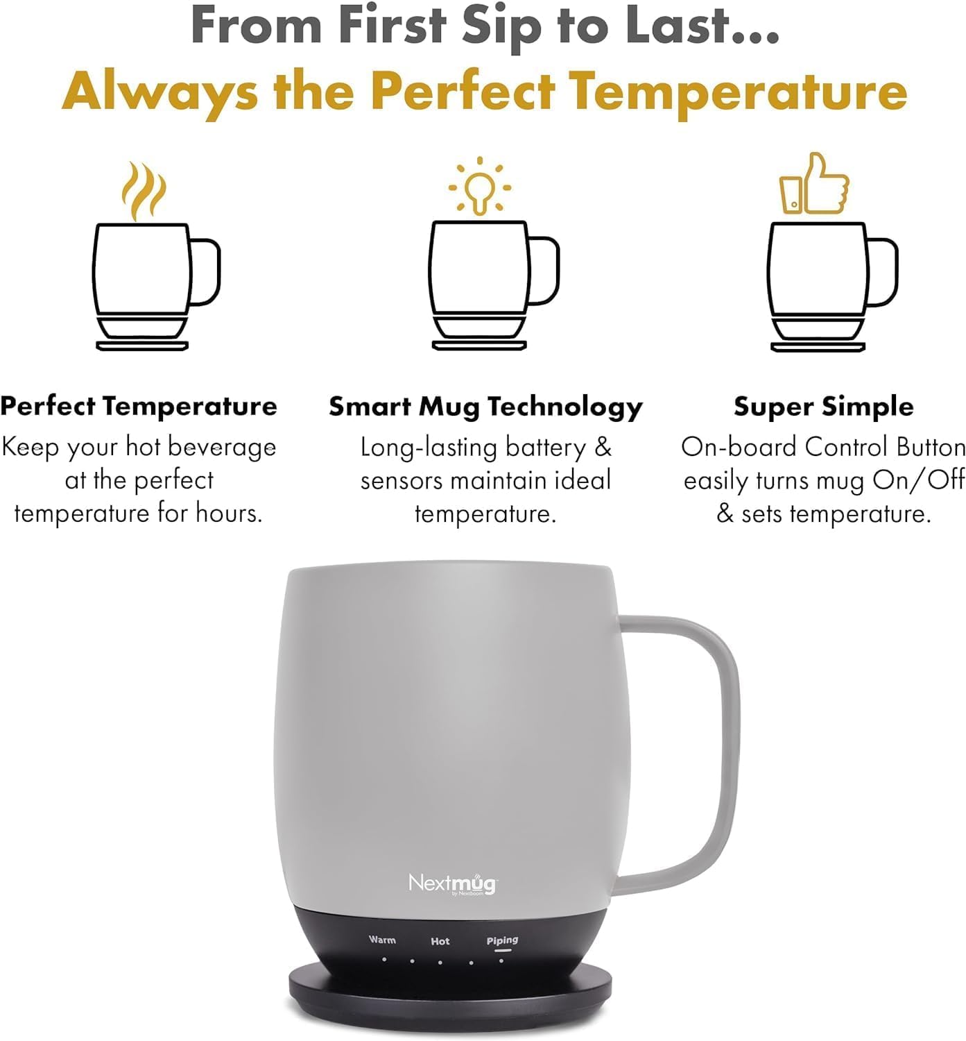 Nextmug - Temperature-Controlled, Self-Heating Coffee Mug (Almond 14 oz.)