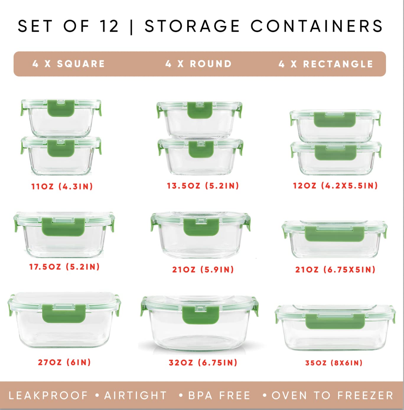 JoyJolt JoyFul 24pc(12 Airtight, Freezer Safe Food Storage Containers and 12 Lids), Pantry Kitchen Storage Containers, Glass Meal Prep Container for Lunch, Glass Storage Containers with Lids