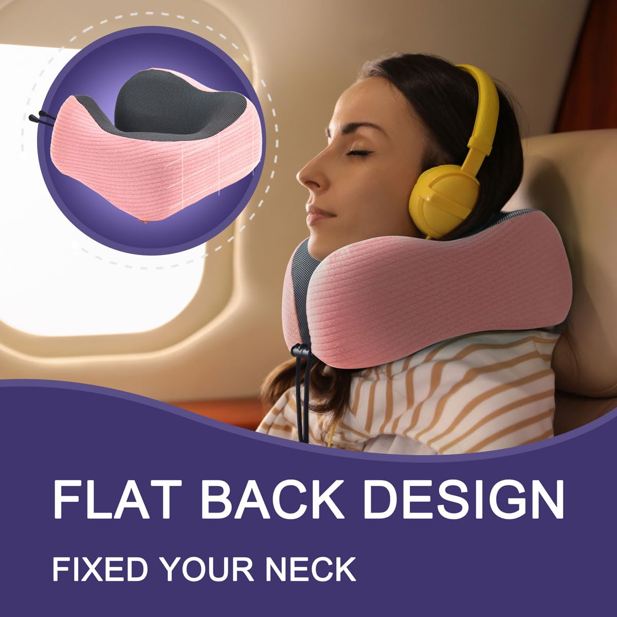 napfun Neck Pillow for Traveling, Upgraded Travel Neck Pillow for Airplane 100% Pure Memory Foam Travel Pillow for Flight Headrest Sleep, Portable Plane Accessories, Deep Blue Set, Medium (120-200LB)