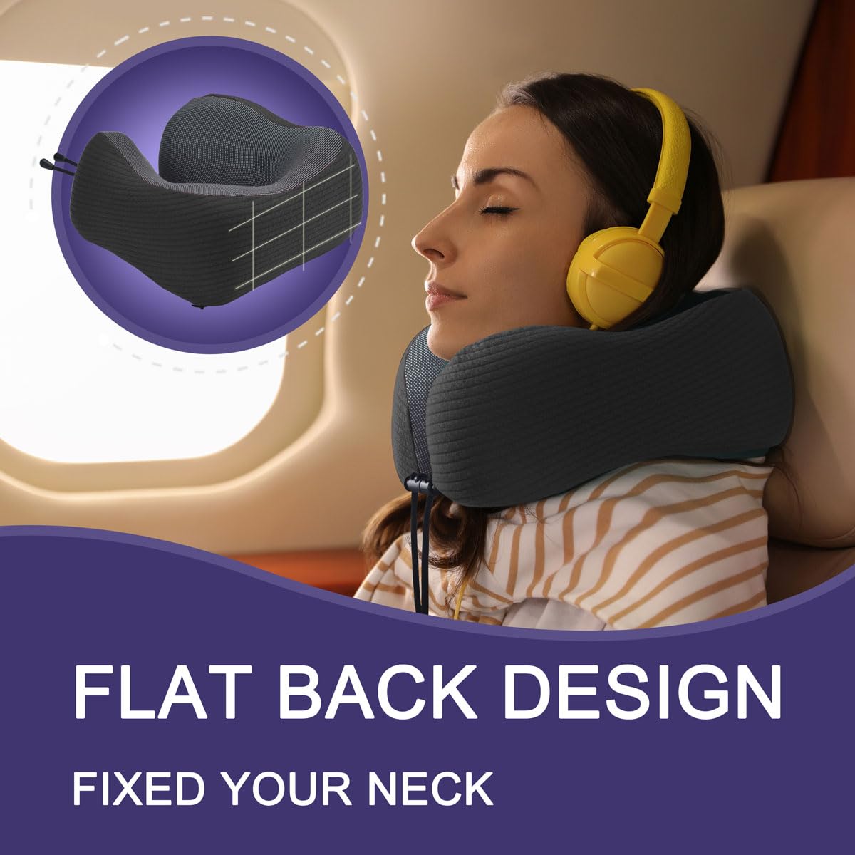 napfun Neck Pillow for Traveling, Upgraded Travel Neck Pillow for Airplane 100% Pure Memory Foam Travel Pillow for Flight Headrest Sleep, Portable Plane Accessories, Deep Blue Set, Medium (120-200LB)