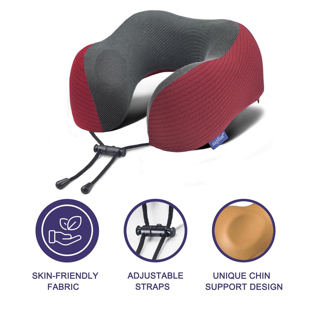 napfun Neck Pillow for Traveling, Upgraded Travel Neck Pillow for Airplane 100% Pure Memory Foam Travel Pillow for Flight Headrest Sleep, Portable Plane Accessories, Deep Blue Set, Medium (120-200LB)