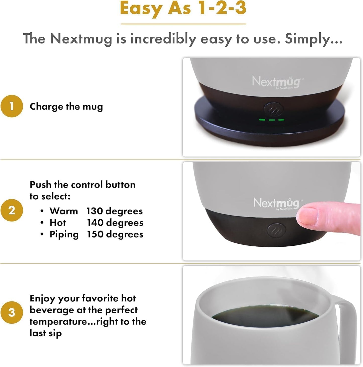 Nextmug - Temperature-Controlled, Self-Heating Coffee Mug (Almond 14 oz.)