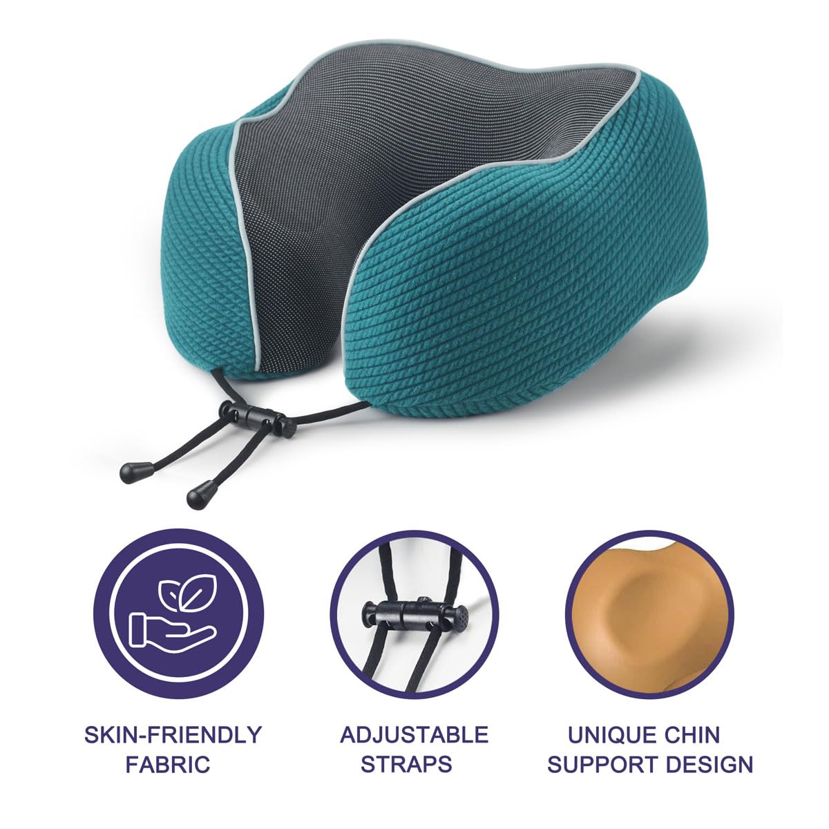 napfun Neck Pillow for Traveling, Upgraded Travel Neck Pillow for Airplane 100% Pure Memory Foam Travel Pillow for Flight Headrest Sleep, Portable Plane Accessories, Deep Blue Set, Medium (120-200LB)