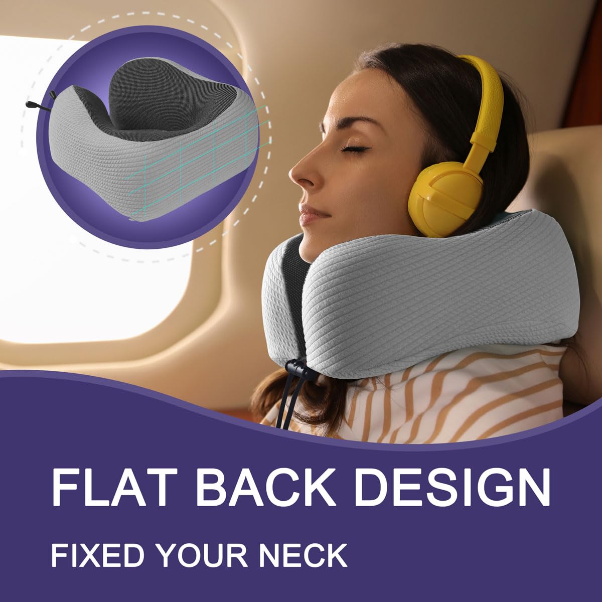 napfun Neck Pillow for Traveling, Upgraded Travel Neck Pillow for Airplane 100% Pure Memory Foam Travel Pillow for Flight Headrest Sleep, Portable Plane Accessories, Deep Blue Set, Medium (120-200LB)