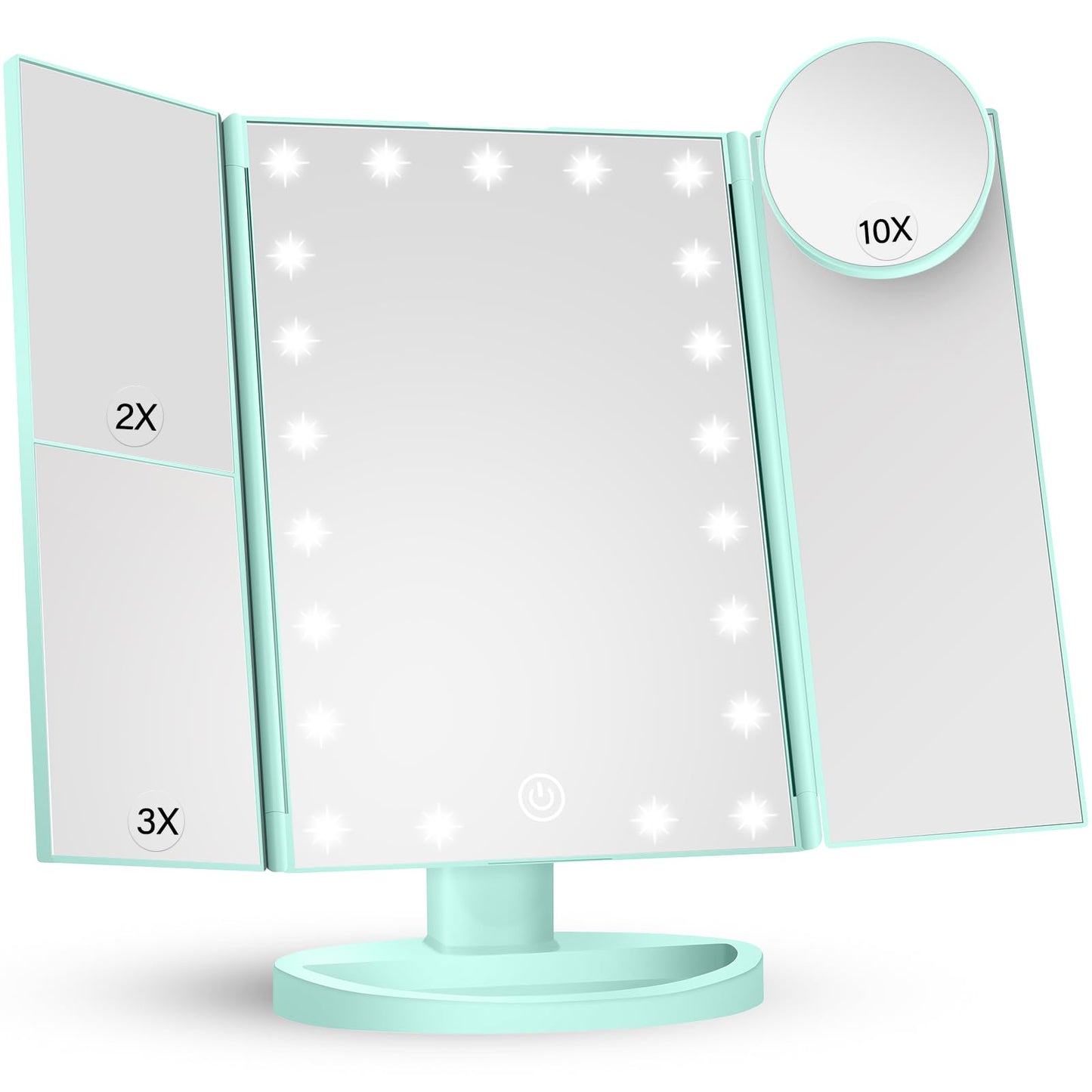 HUONUL Makeup Mirror Vanity with Lights, 2X 3X 10X Magnification, Lighted Mirror, Touch Control, Trifold Dual Power Supply, Portable LED Women Gift (Black)