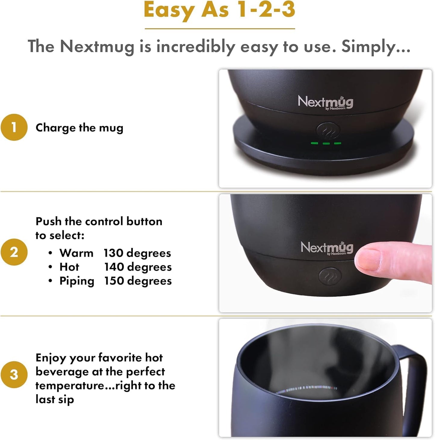 Nextmug - Temperature-Controlled, Self-Heating Coffee Mug (Almond 14 oz.)