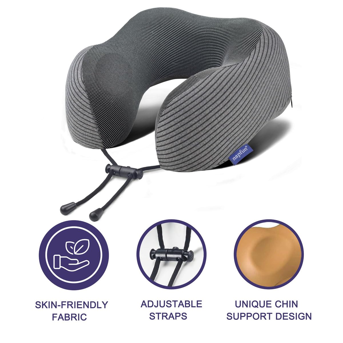 napfun Neck Pillow for Traveling, Upgraded Travel Neck Pillow for Airplane 100% Pure Memory Foam Travel Pillow for Flight Headrest Sleep, Portable Plane Accessories, Deep Blue Set, Medium (120-200LB)