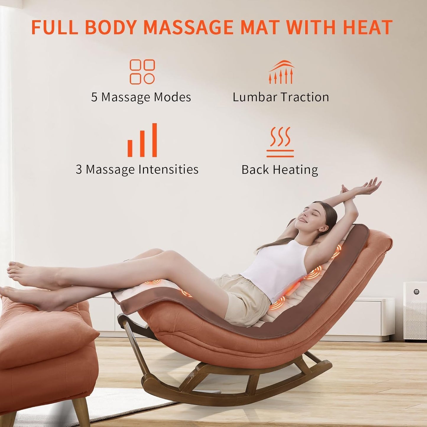 Full Body Massage Mat with Heat, Back Massager for Pain Relief Deep Tissue, Back Massage Pad with Lumbar Support Traction Device, 10 Vibration Motors & 5 Massage Modes, 2 Heating Pads for Back