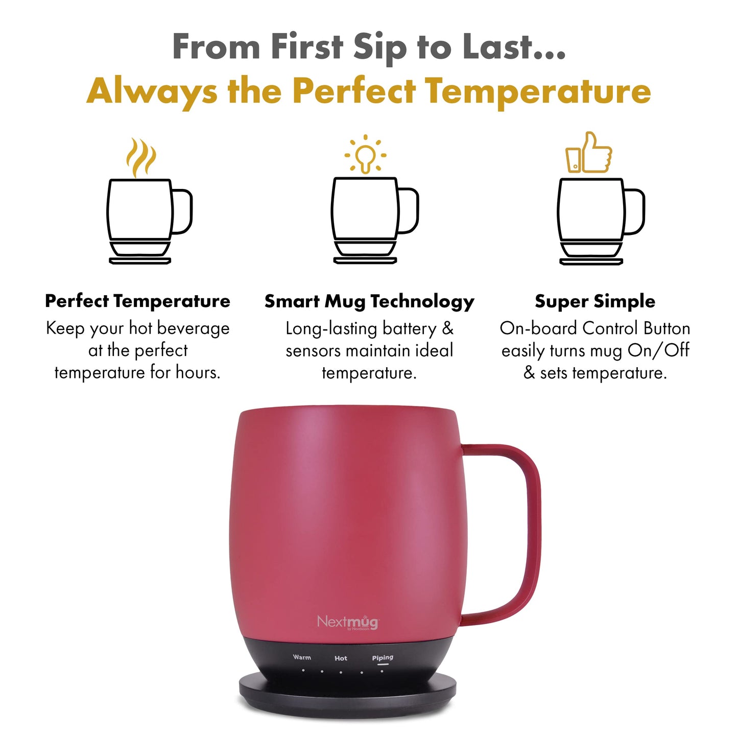 Nextmug - Temperature-Controlled, Self-Heating Coffee Mug (Almond 14 oz.)