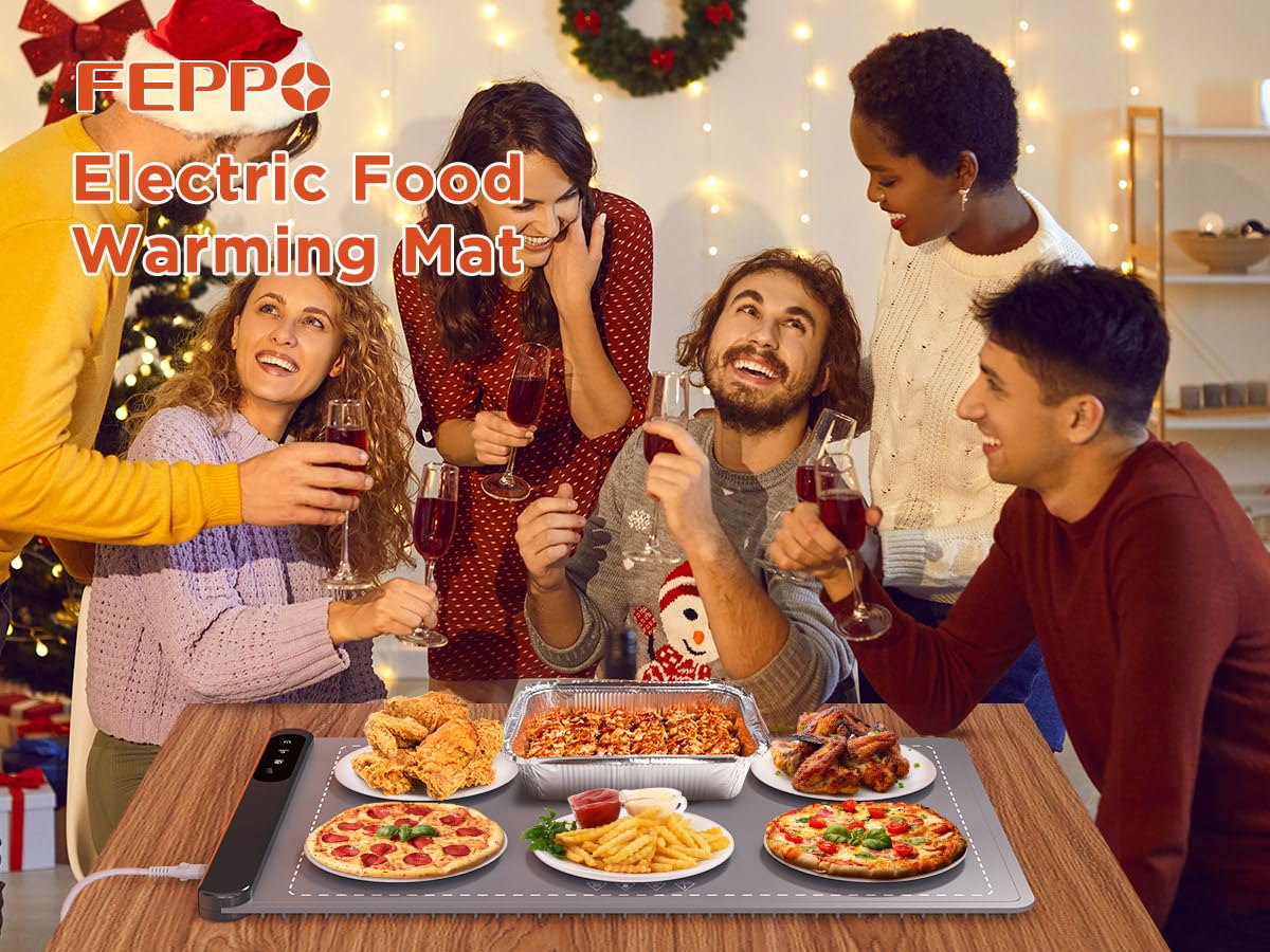 FEPPO Food Warming Mat, Upgrade High-tech Graphene Heating Film, Fast Full Surface Electric Warming Tray with 6 Level Adjustable Temperature and 6 Hours Timer, Roll Up Food Warmers for Parties Buffet