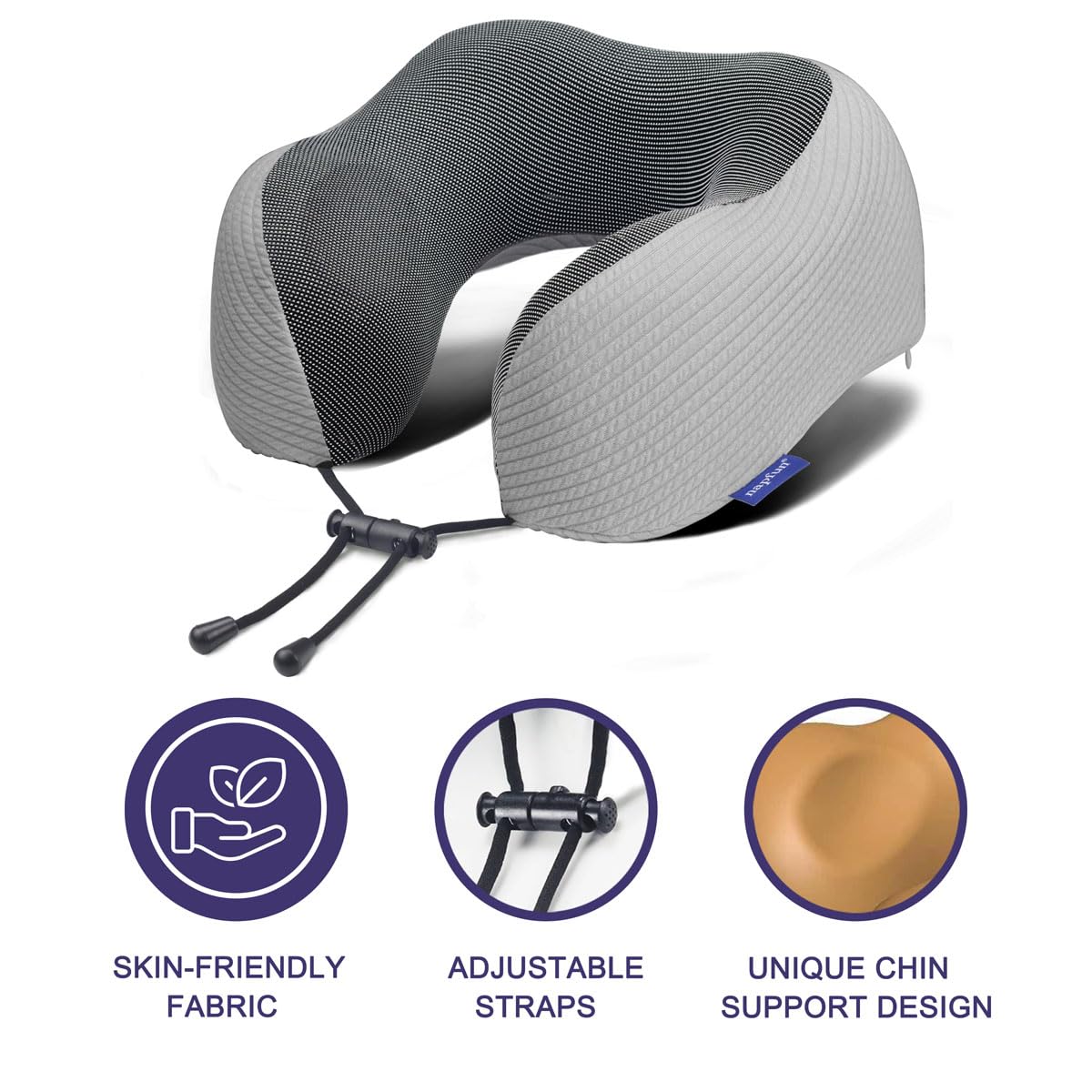 napfun Neck Pillow for Traveling, Upgraded Travel Neck Pillow for Airplane 100% Pure Memory Foam Travel Pillow for Flight Headrest Sleep, Portable Plane Accessories, Deep Blue Set, Medium (120-200LB)