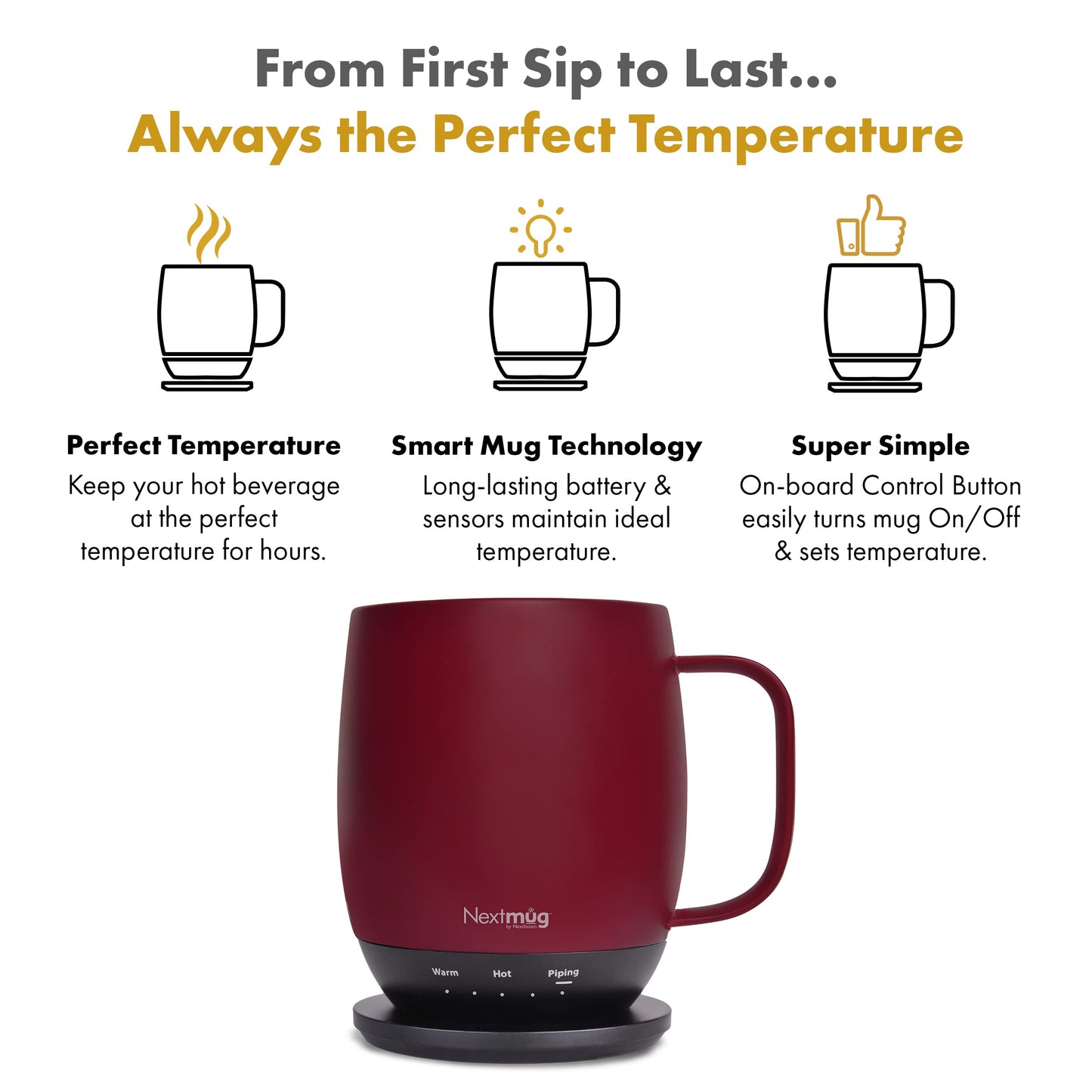 Nextmug - Temperature-Controlled, Self-Heating Coffee Mug (Almond 14 oz.)