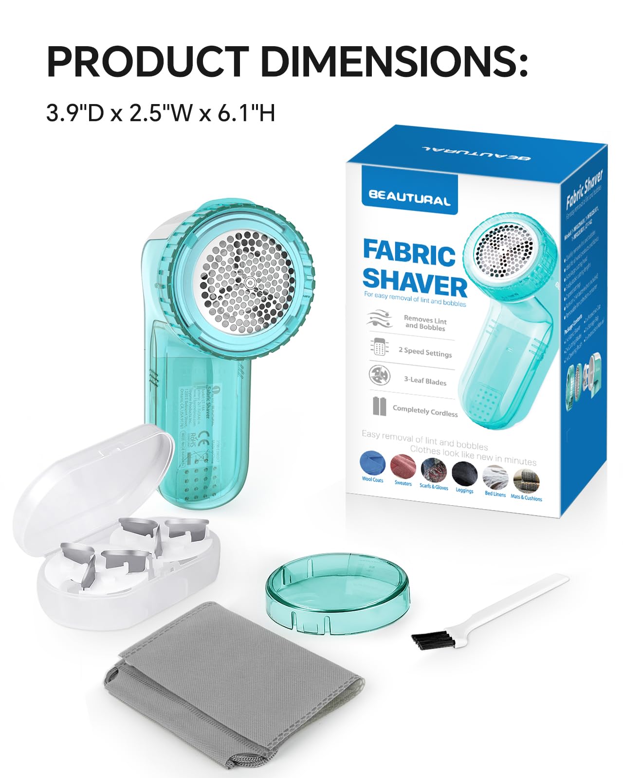 BEAUTURAL Sweater Fabric Shaver Home-Edition, Powerful & Efficient Lint Remover for Clothes and Furniture, AC Adapter or Battery Powered Pill Fuzz Remover, Special for Your Family Ultramarine