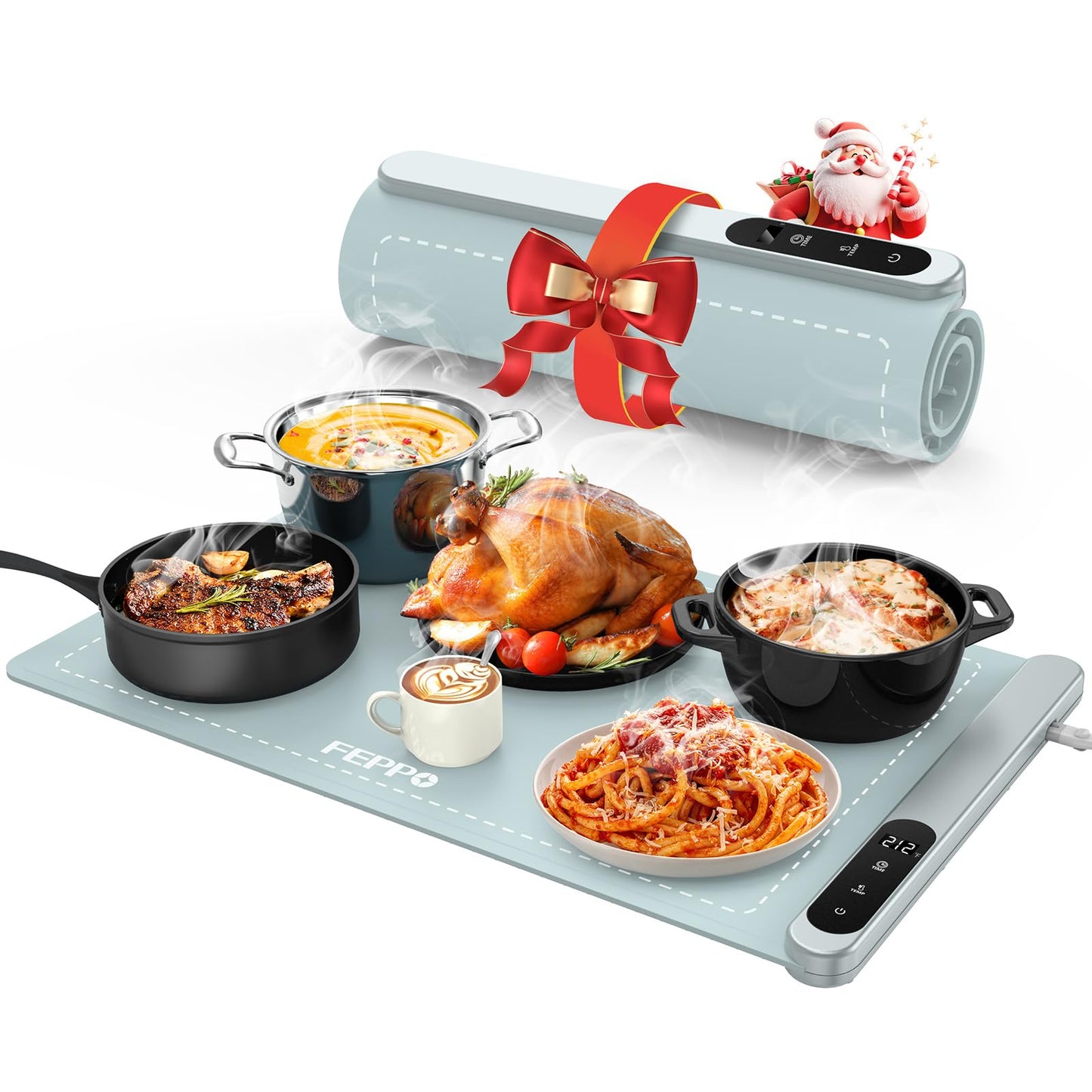 FEPPO Food Warming Mat, Upgrade High-tech Graphene Heating Film, Fast Full Surface Electric Warming Tray with 6 Level Adjustable Temperature and 6 Hours Timer, Roll Up Food Warmers for Parties Buffet