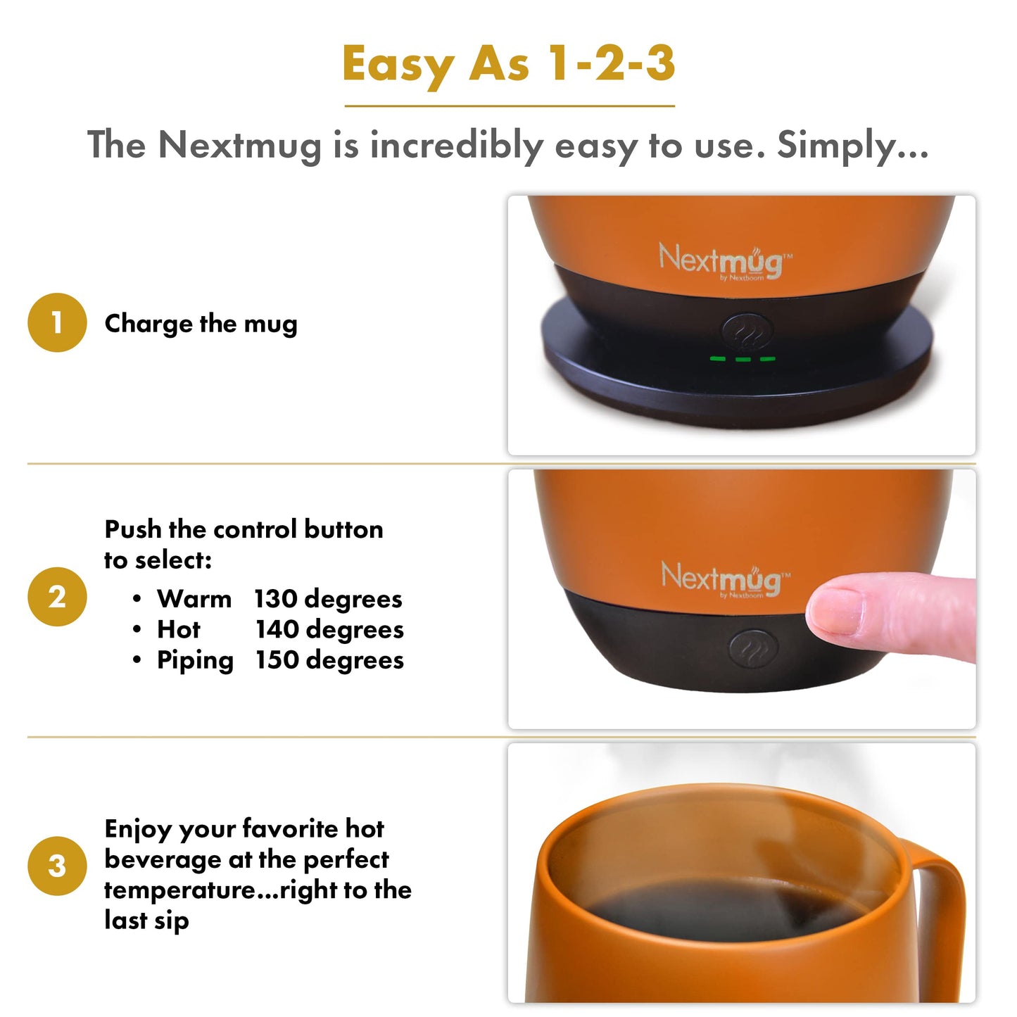 Nextmug - Temperature-Controlled, Self-Heating Coffee Mug (Almond 14 oz.)