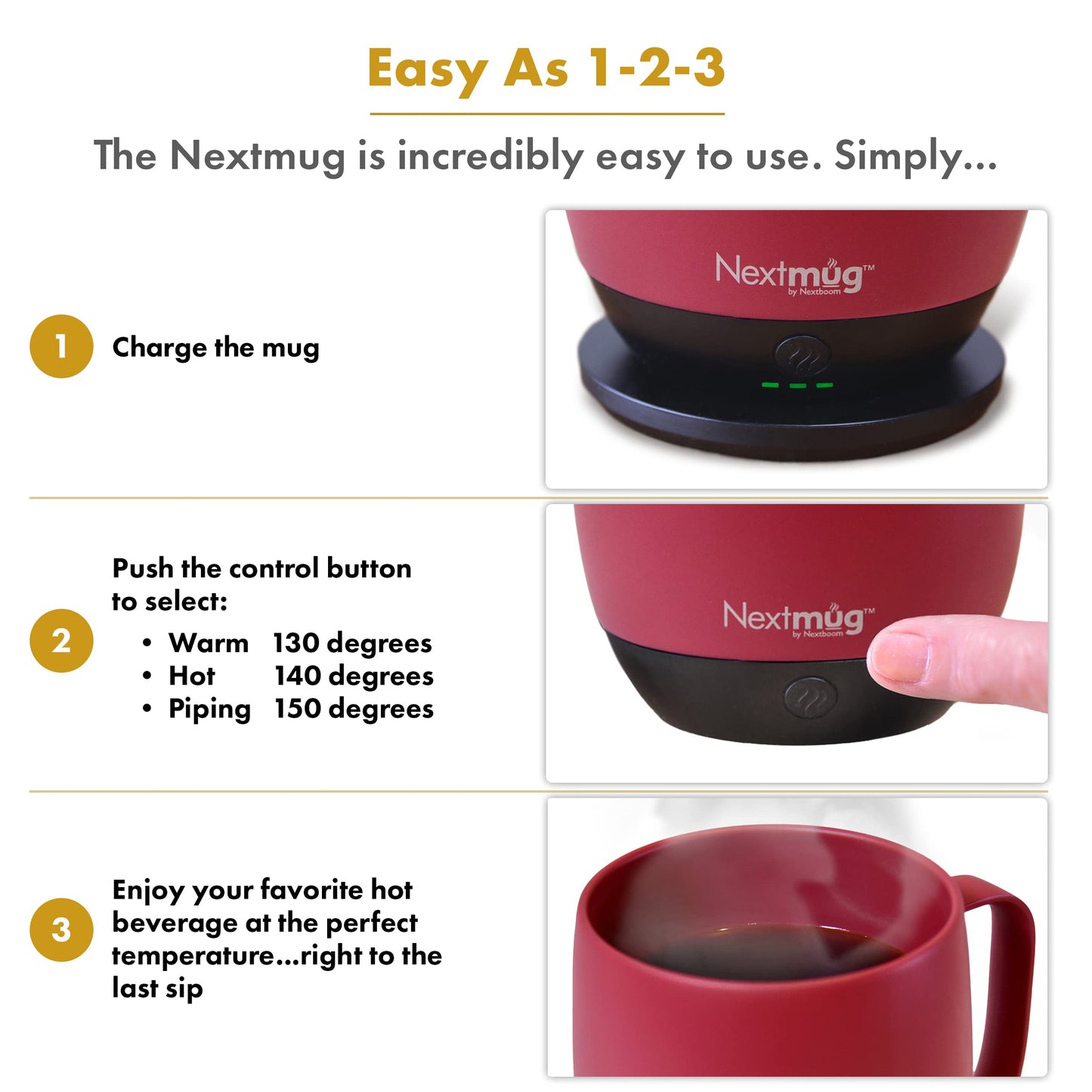 Nextmug - Temperature-Controlled, Self-Heating Coffee Mug (Almond 14 oz.)