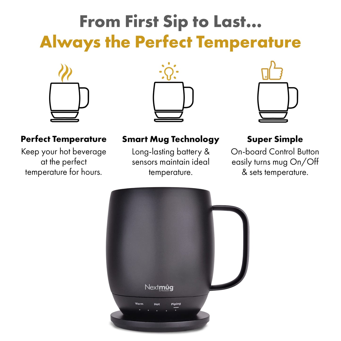 Nextmug - Temperature-Controlled, Self-Heating Coffee Mug (Almond 14 oz.)