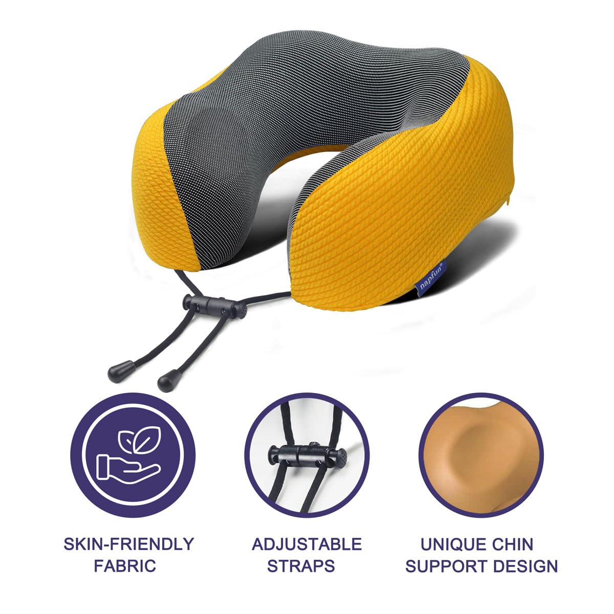 napfun Neck Pillow for Traveling, Upgraded Travel Neck Pillow for Airplane 100% Pure Memory Foam Travel Pillow for Flight Headrest Sleep, Portable Plane Accessories, Deep Blue Set, Medium (120-200LB)