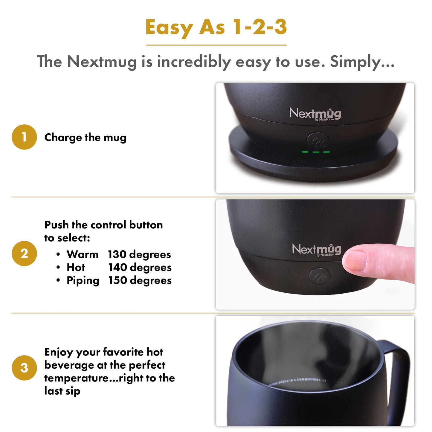 Nextmug - Temperature-Controlled, Self-Heating Coffee Mug (Almond 14 oz.)