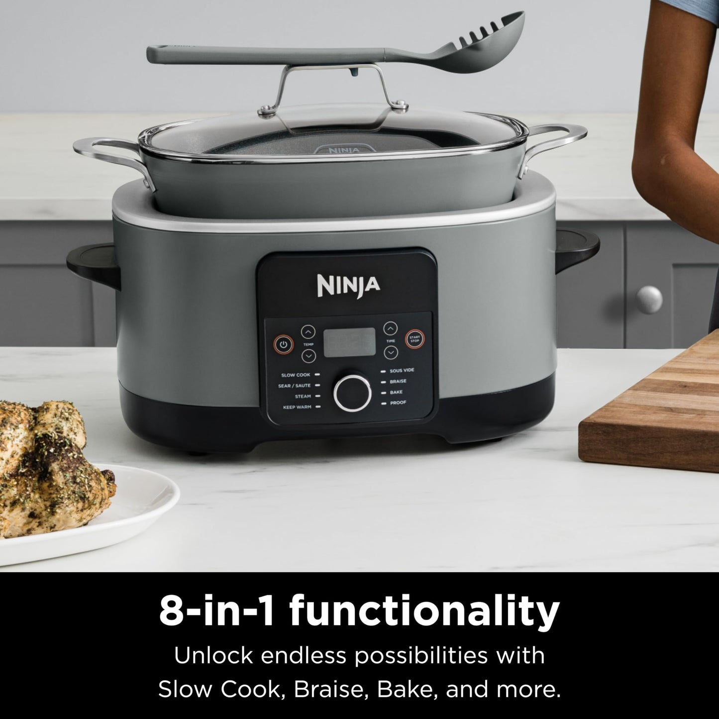 Ninja MC1010 Foodi PossibleCooker PLUS - Sous Vide & Proof 6-in-1 Multi-Cooker, with 8.5 Quarts, Slow Cooker, Dutch Oven & More, Glass Lid & Integrated Spoon, Nonstick, Oven Safe Pot to 500°F, Black