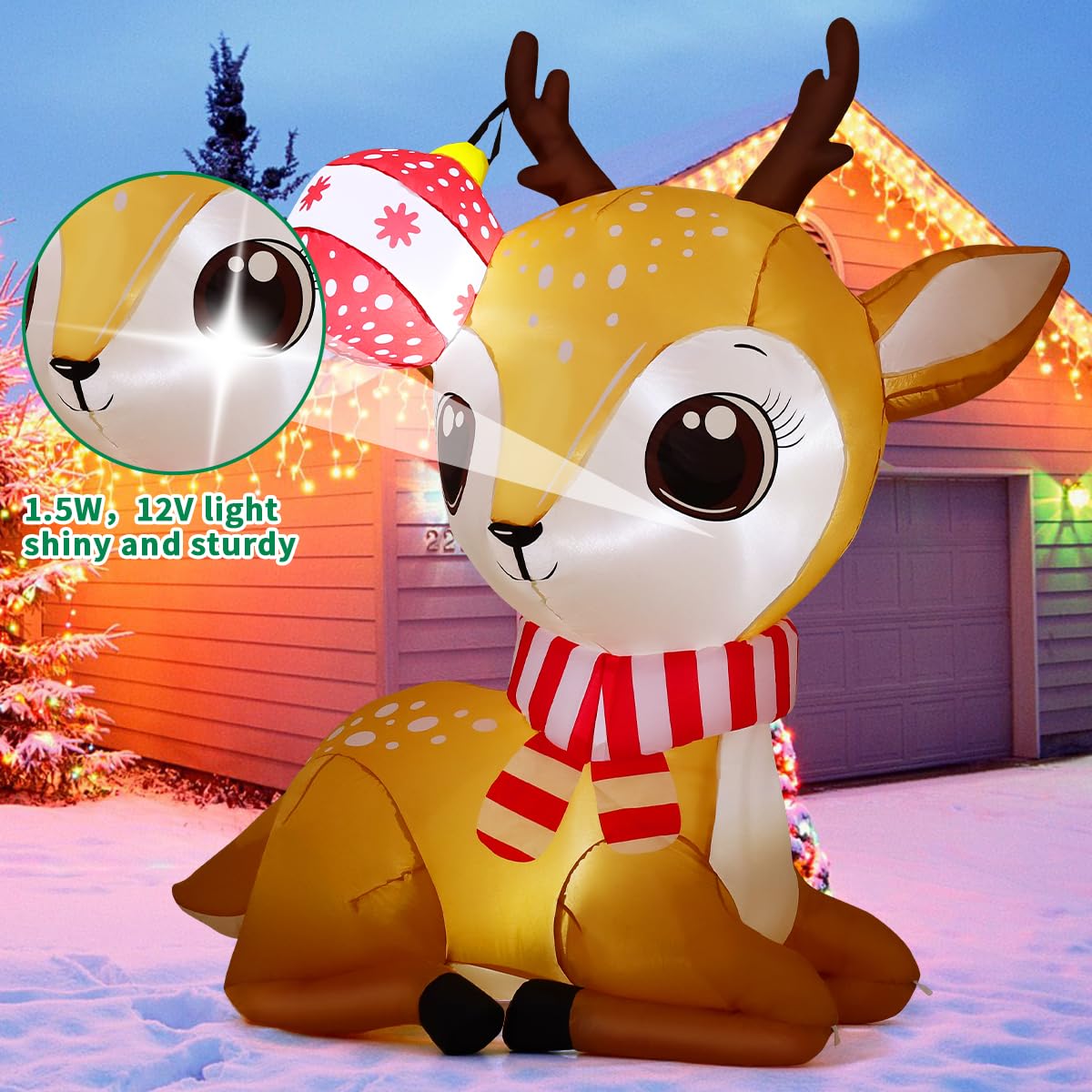 COMIN 5 FT Christmas Inflatables Reindeer Outdoor Decorations Blow Up Yard Cute Deer with Christmas Ball with Built-in LEDs for Xmas Garden Lawn Indoor Party Decor