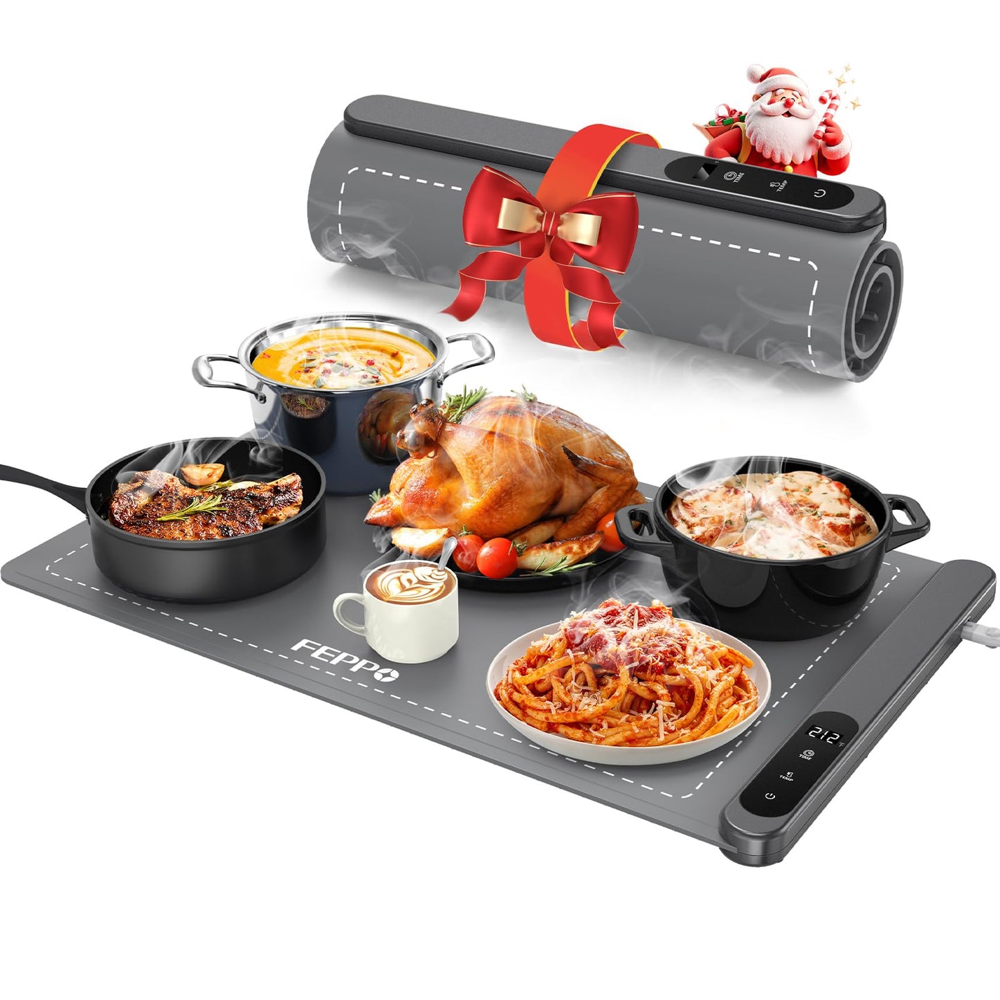 FEPPO Food Warming Mat, Upgrade High-tech Graphene Heating Film, Fast Full Surface Electric Warming Tray with 6 Level Adjustable Temperature and 6 Hours Timer, Roll Up Food Warmers for Parties Buffet