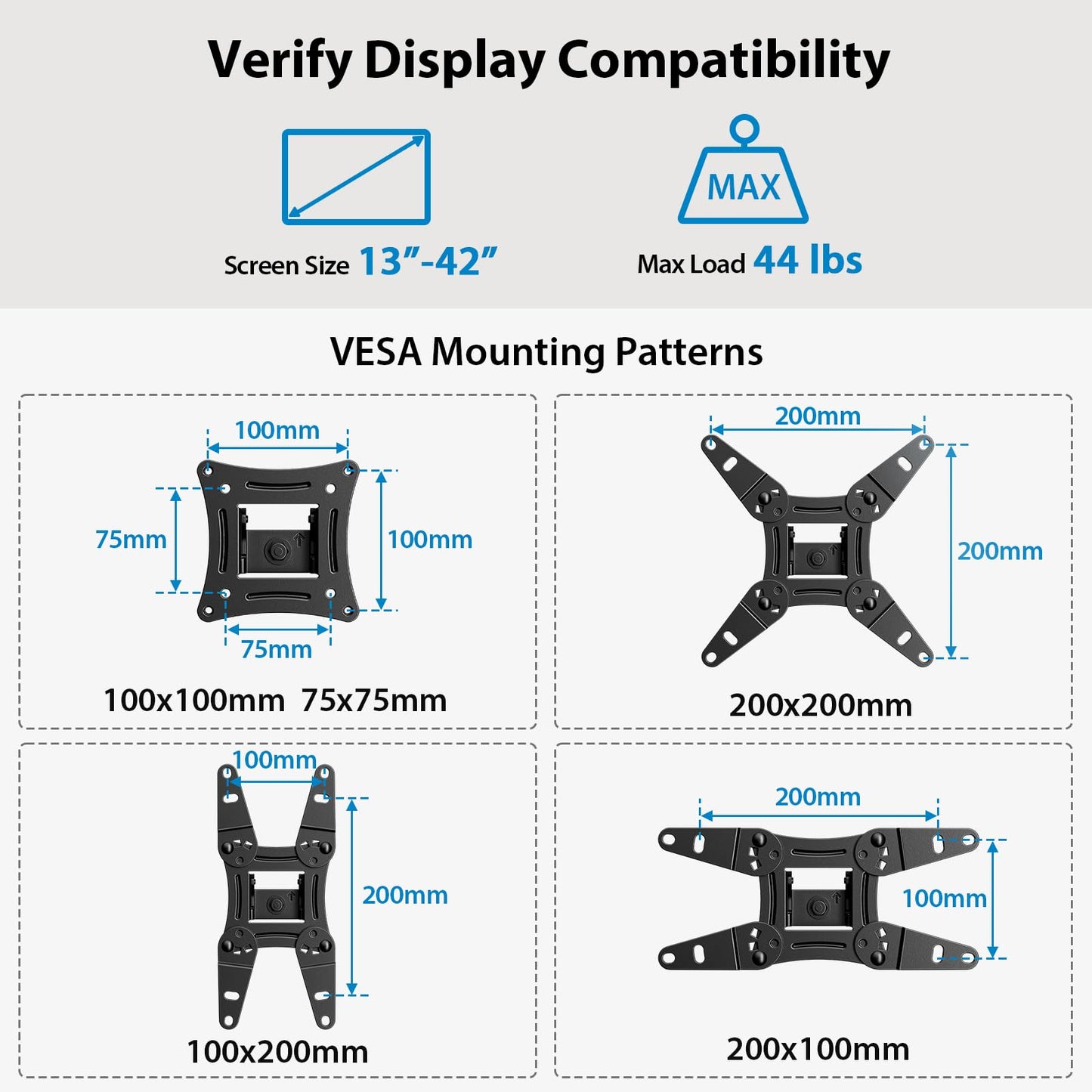 Full Motion TV Monitor Wall Mount Bracket Articulating Arms Swivel Tilt Extension Rotation for Most 13-42 Inch LED LCD Flat Curved Screen TVs & Monitors, Max VESA 200x200mm up to 44lbs by Pipishell