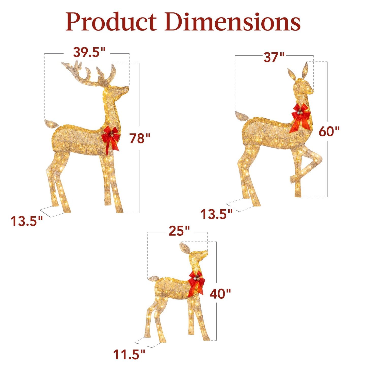 Best Choice Products 3-Piece Large Lighted Christmas Deer Family Set 5Ft Outdoor Yard Decoration with 360 LED Lights, Stakes, Zip Ties - Gold