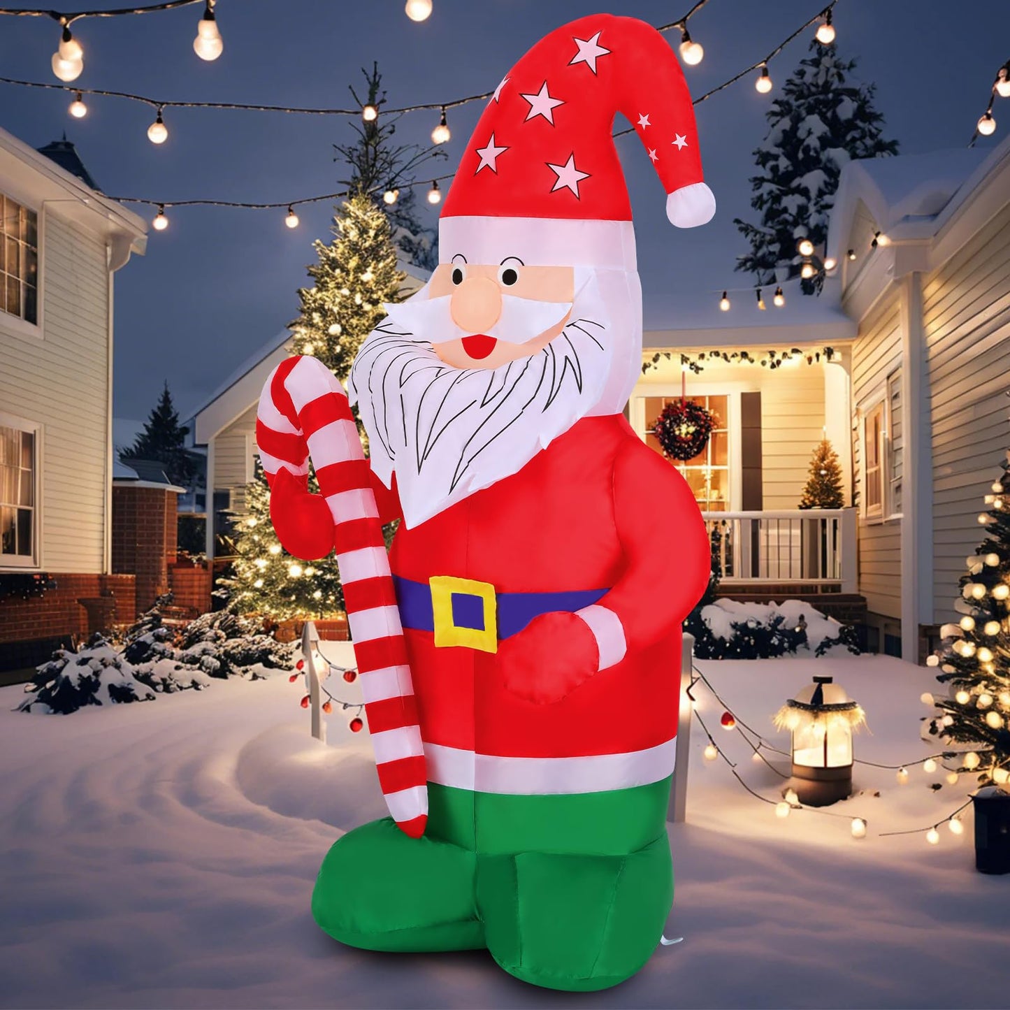 Bosvell 5 FT Tall Christmas Inflatables Outdoor Decorations, Blow Up Goblin Santa Claus Wearing Red Hat with Built-in LEDs for Christmas Indoor Outdoor Yard Lawn Garden Decorations