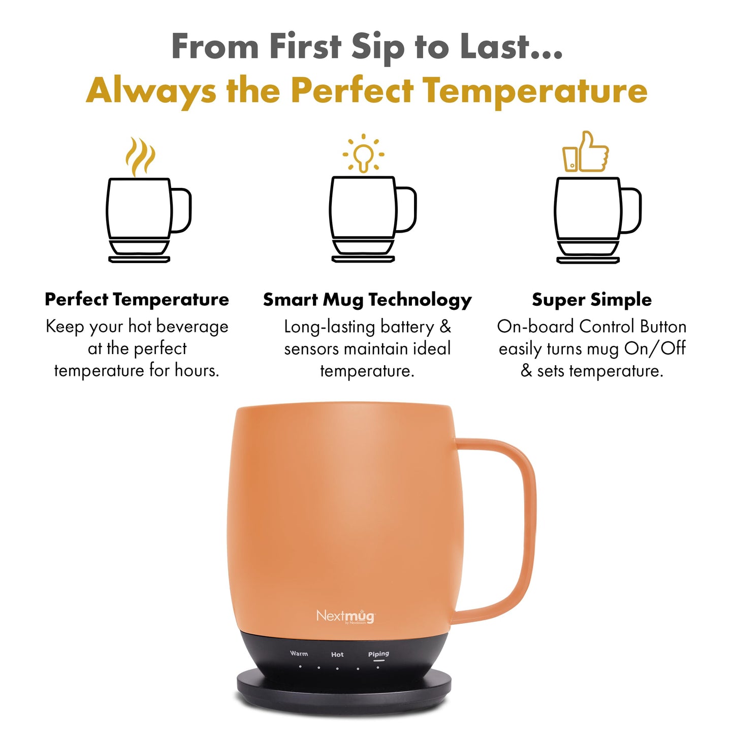 Nextmug - Temperature-Controlled, Self-Heating Coffee Mug (Almond 14 oz.)