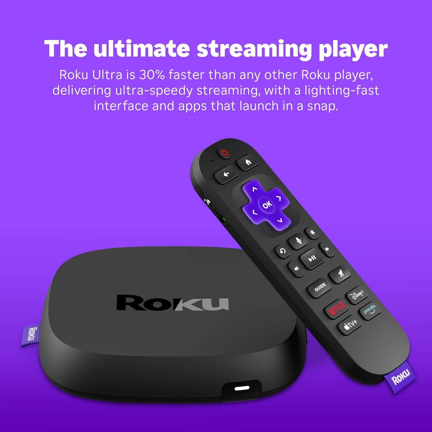 Roku Ultra 2024 - Ultimate Streaming Player - 4K Streaming Device for TV with HDR10+, Dolby Vision & Atmos - Bluetooth & Wi-Fi 6- Rechargeable Voice Remote Pro with Backlit Buttons - Free & Live TV