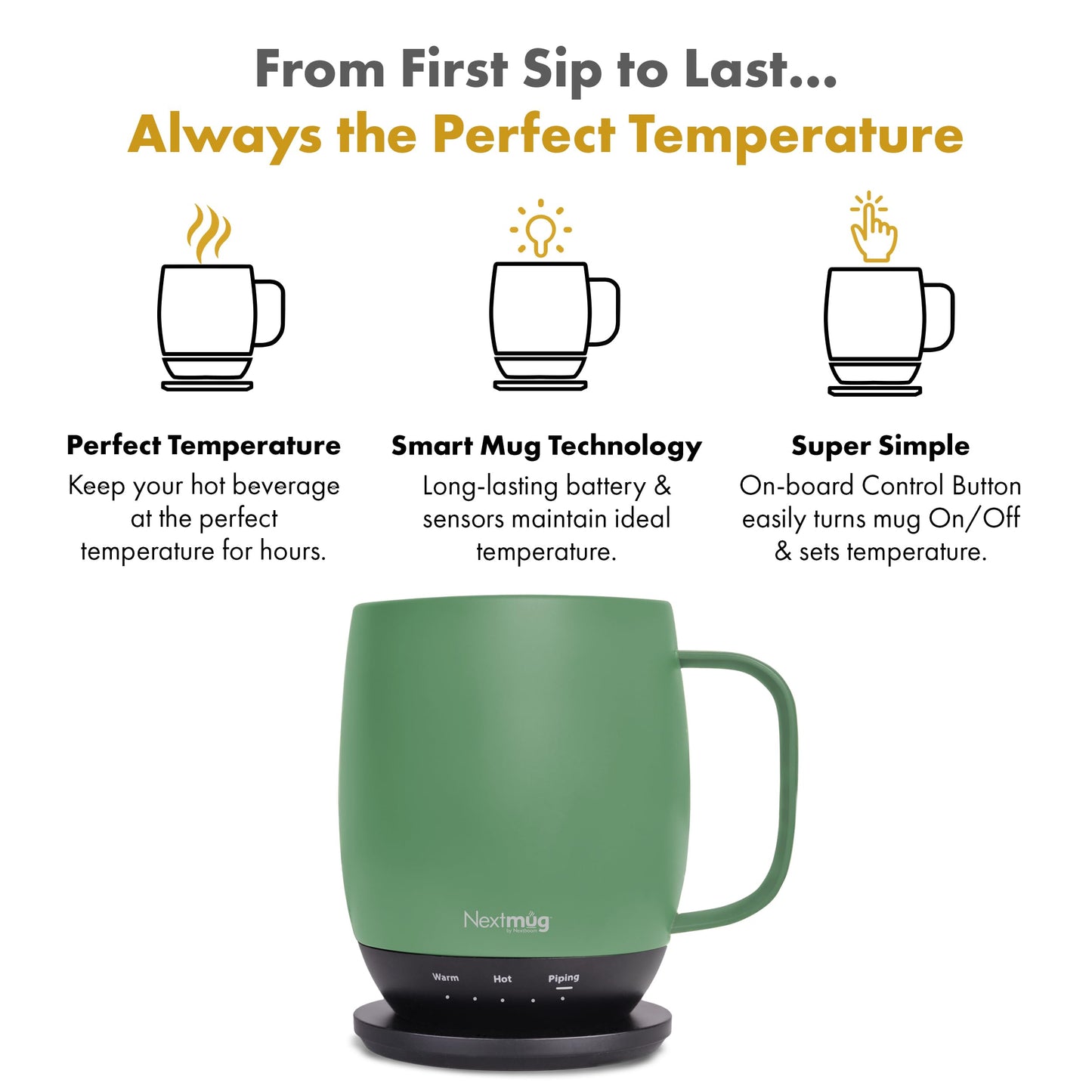 Nextmug - Temperature-Controlled, Self-Heating Coffee Mug (Almond 14 oz.)