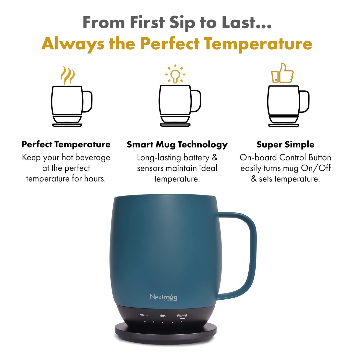 Nextmug - Temperature-Controlled, Self-Heating Coffee Mug (Almond 14 oz.)