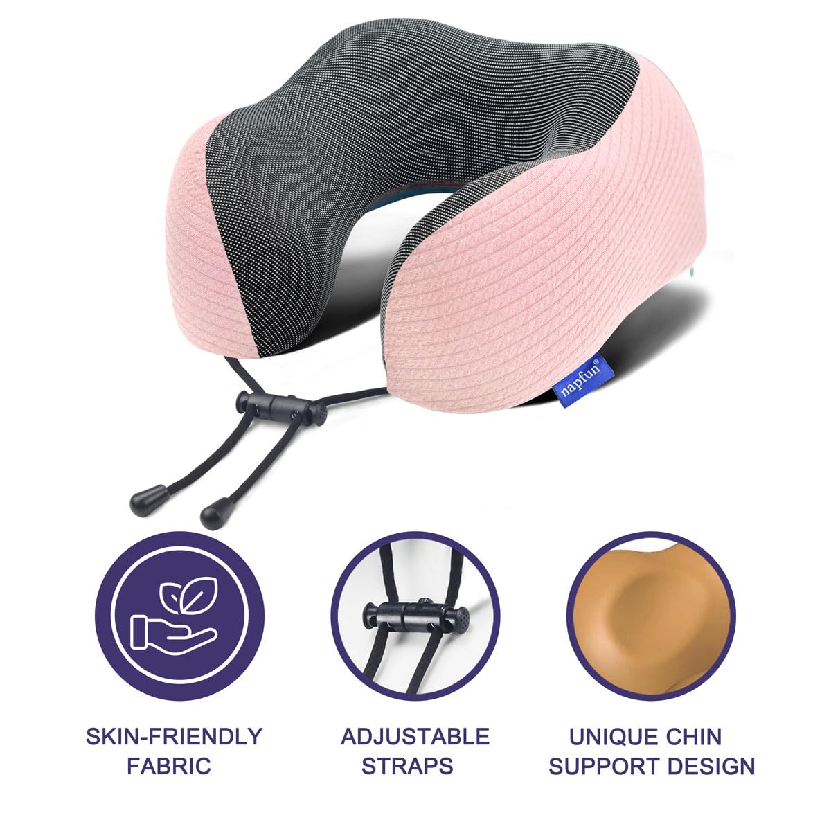 napfun Neck Pillow for Traveling, Upgraded Travel Neck Pillow for Airplane 100% Pure Memory Foam Travel Pillow for Flight Headrest Sleep, Portable Plane Accessories, Deep Blue Set, Medium (120-200LB)