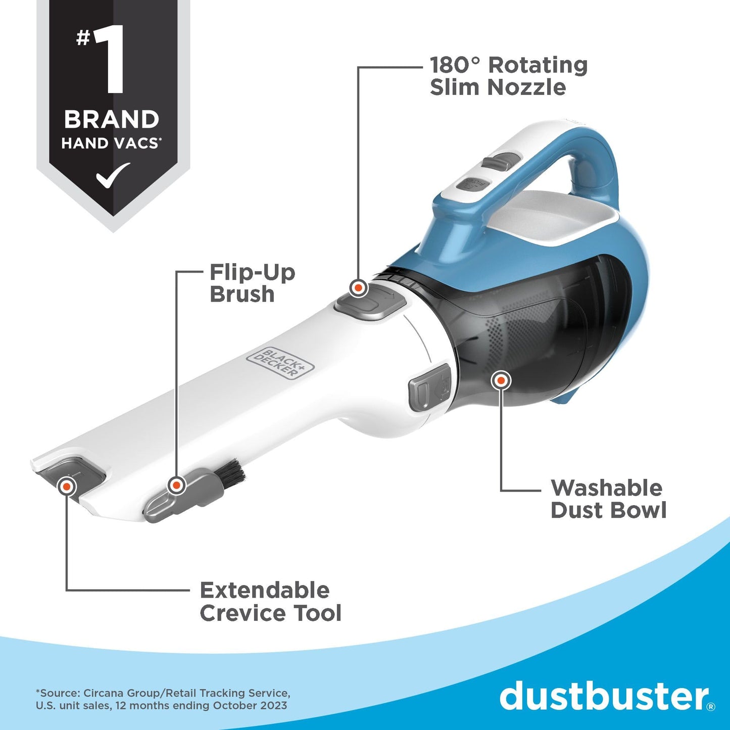 BLACK+DECKER dustbuster AdvancedClean Cordless Handheld Vacuum, Compact Home and Car Vacuum with Crevice Tool (CHV1410L)