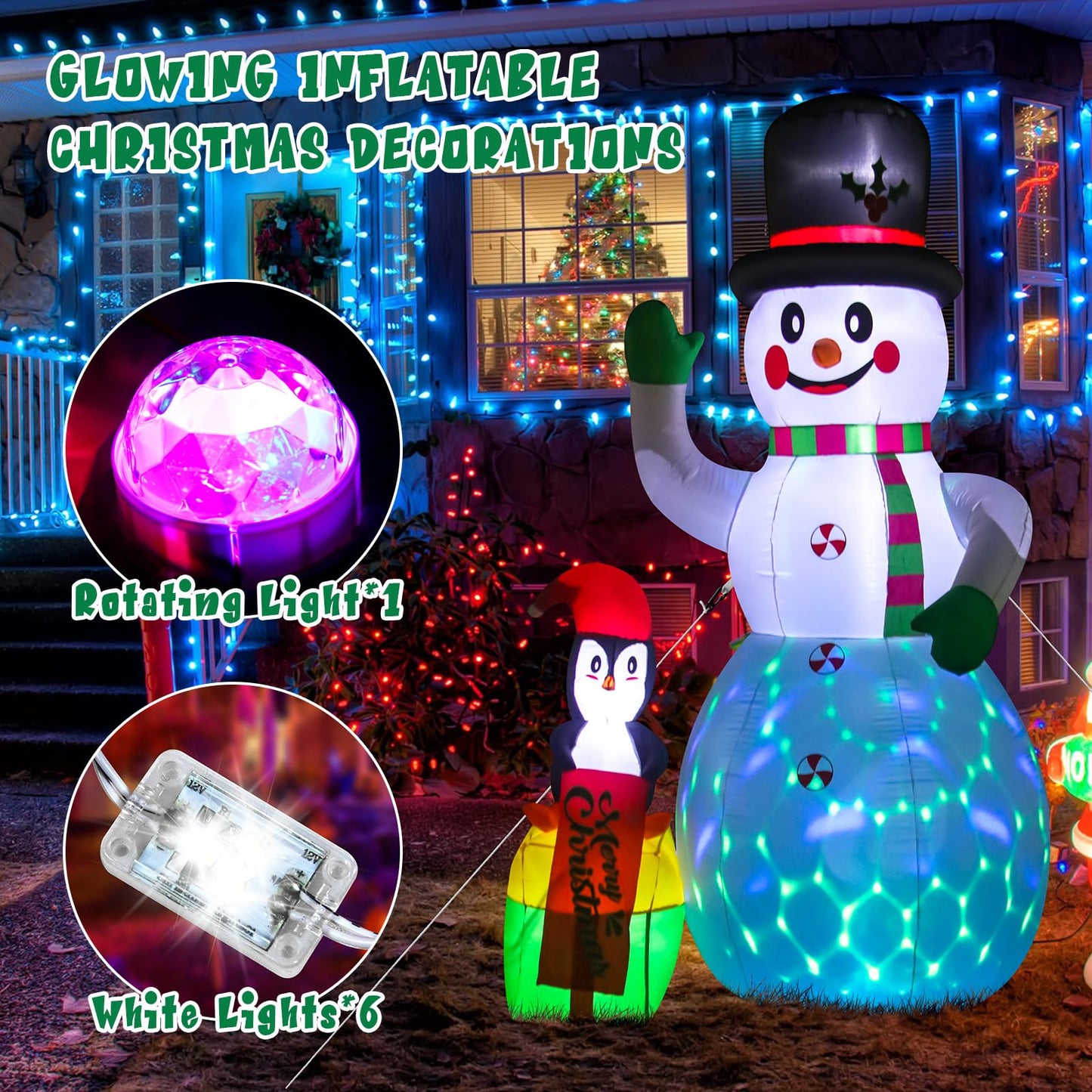 8 FT Christmas Inflatables Snowman Outdoor Decorations, Blow Up Snow Man Wear Black Magic Hat with Built-in LED Lights for Indoor Outdoor Christmas Party Yard Garden Lawn