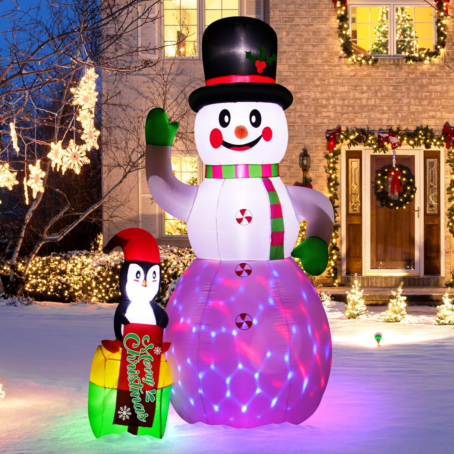 8 FT Christmas Inflatables Snowman Outdoor Decorations, Blow Up Snow Man Wear Black Magic Hat with Built-in LED Lights for Indoor Outdoor Christmas Party Yard Garden Lawn