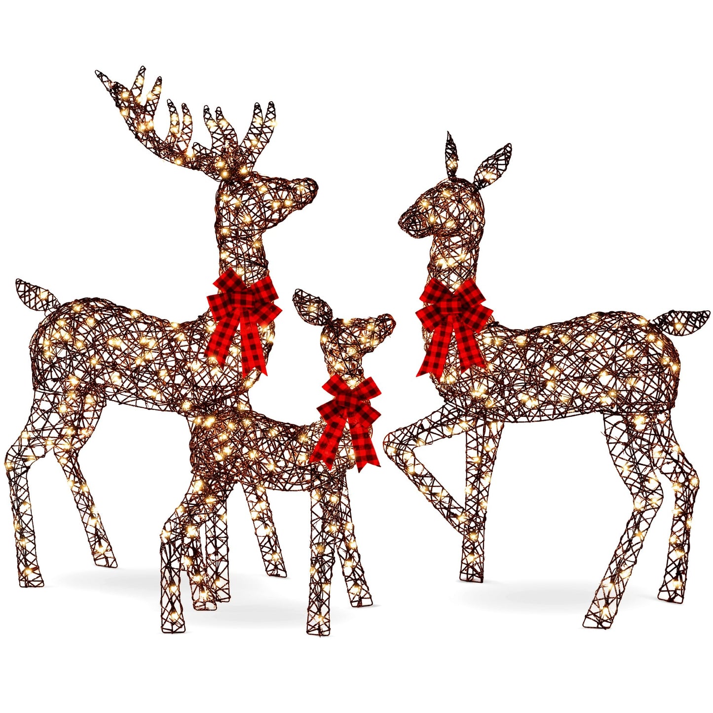 Best Choice Products 3-Piece Large Lighted Christmas Deer Family Set 5Ft Outdoor Yard Decoration with 360 LED Lights, Stakes, Zip Ties - Gold