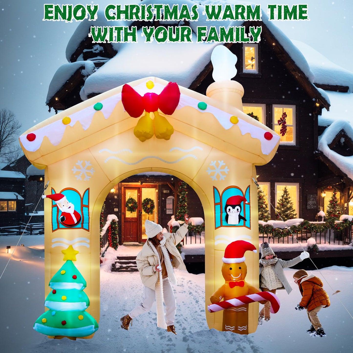 8 FT Christmas Inflatables Snowman Outdoor Decorations, Blow Up Snow Man Wear Black Magic Hat with Built-in LED Lights for Indoor Outdoor Christmas Party Yard Garden Lawn