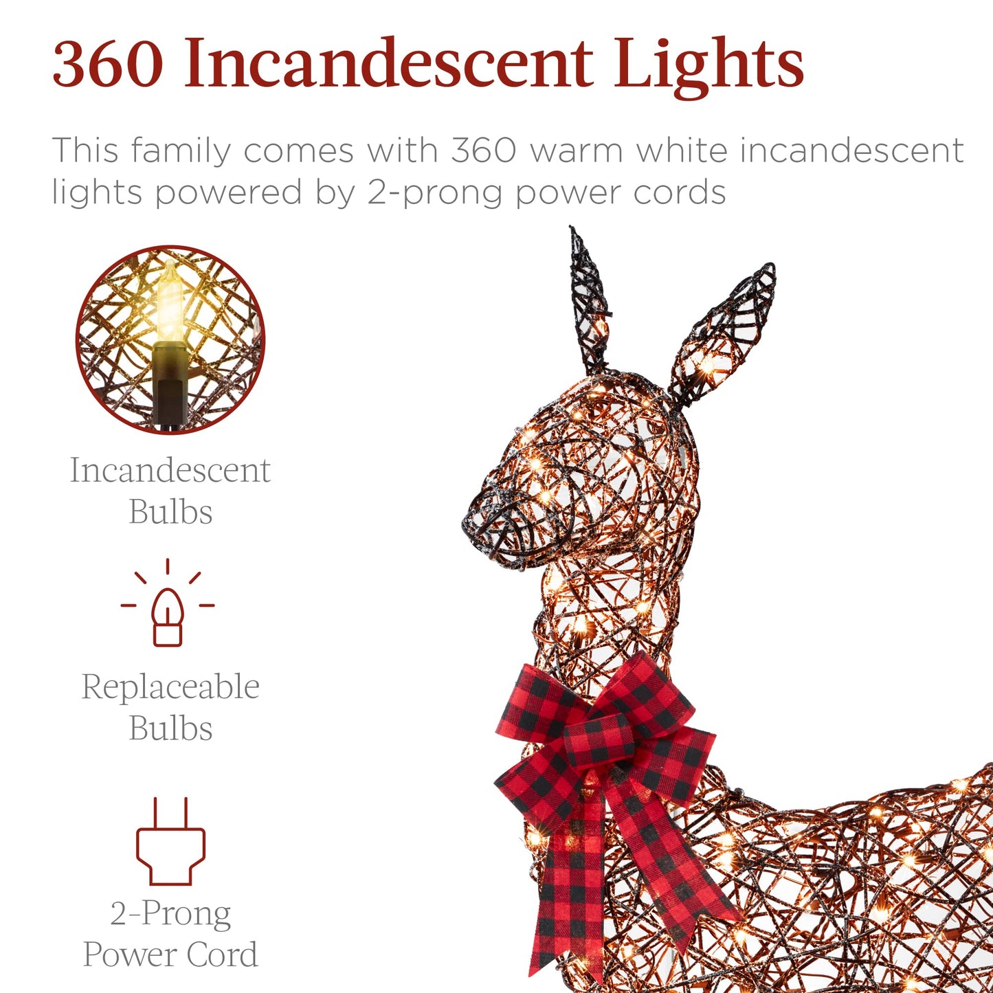 Best Choice Products 3-Piece Large Lighted Christmas Deer Family Set 5Ft Outdoor Yard Decoration with 360 LED Lights, Stakes, Zip Ties - Gold