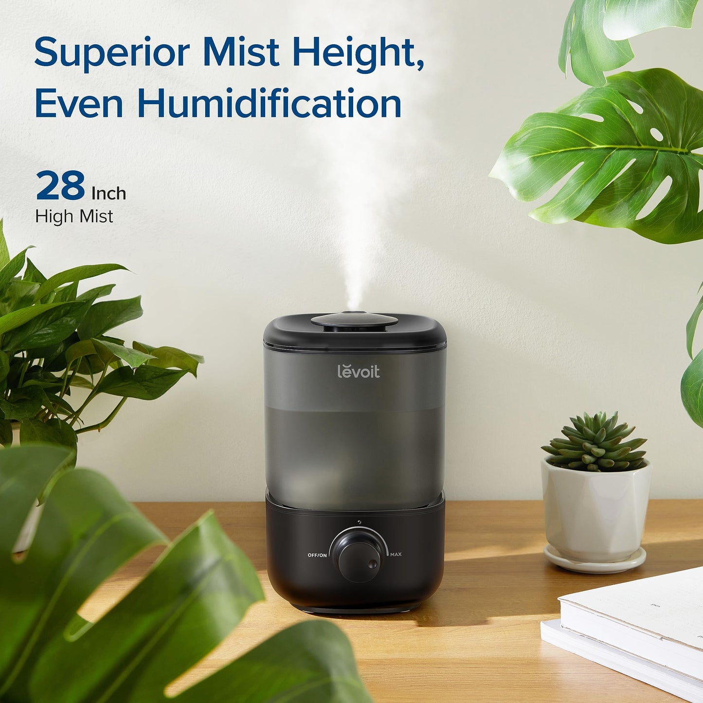 LEVOIT Top Fill Humidifiers for Bedroom, 2.5L Tank for Large Room, Easy to Fill & Clean, 28dB Quiet Cool Mist Air Humidifier for Home Baby Nursery & Plants, Auto Shut-off and BPA-Free for Safety, 25H