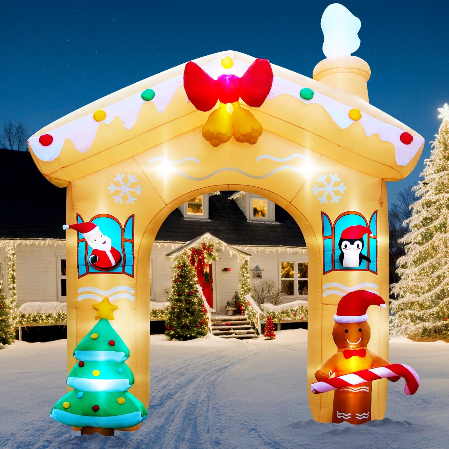 8 FT Christmas Inflatables Snowman Outdoor Decorations, Blow Up Snow Man Wear Black Magic Hat with Built-in LED Lights for Indoor Outdoor Christmas Party Yard Garden Lawn