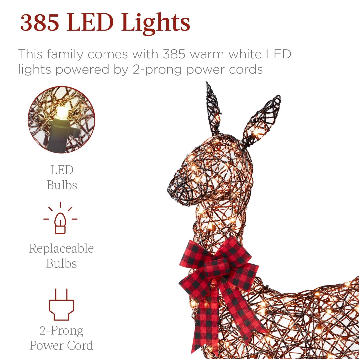 Best Choice Products 3-Piece Large Lighted Christmas Deer Family Set 5Ft Outdoor Yard Decoration with 360 LED Lights, Stakes, Zip Ties - Gold